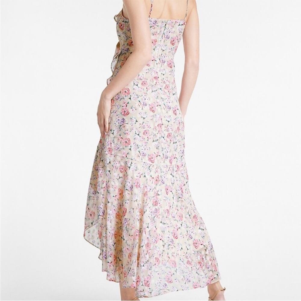 NWT Express Floral Print Ruffle Faux Wrap Hi-Lo Maxi Dress Size Large Coquette - Picture 6 of 12